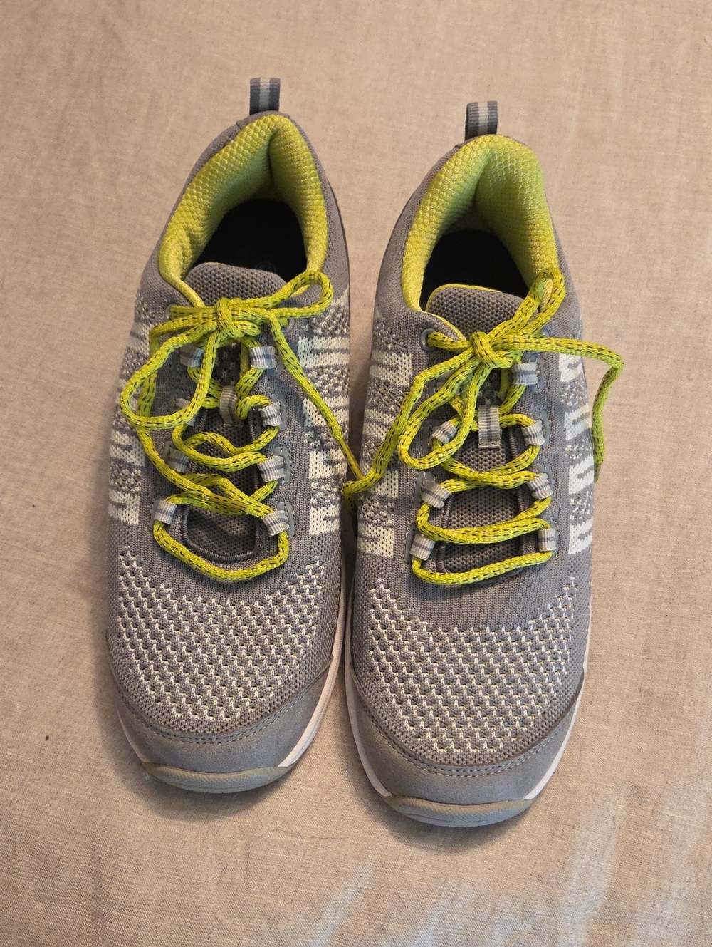 Lightweight Grey & Lime Knit Athletic Sneakers